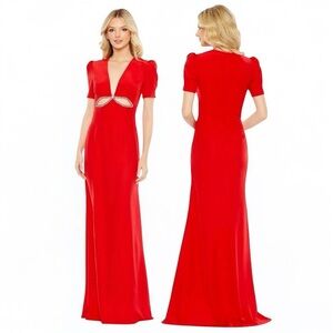 🌻NEW w.Tags MAC DUGGAL Red Neck Puff Sleeve Cut Out Gown Size 2 | $458 Retail